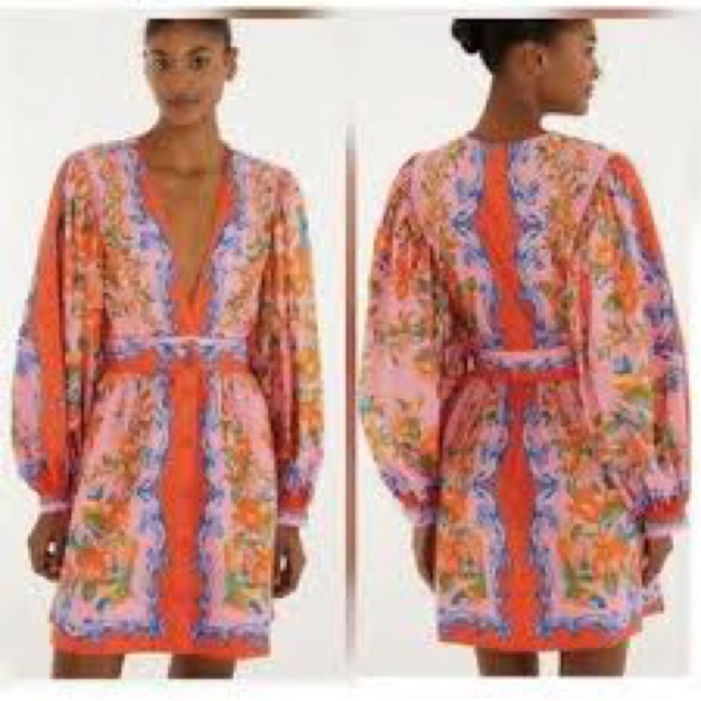 FARM Rio Pink Orange Floral Mini Dress - Picture 2 of 14